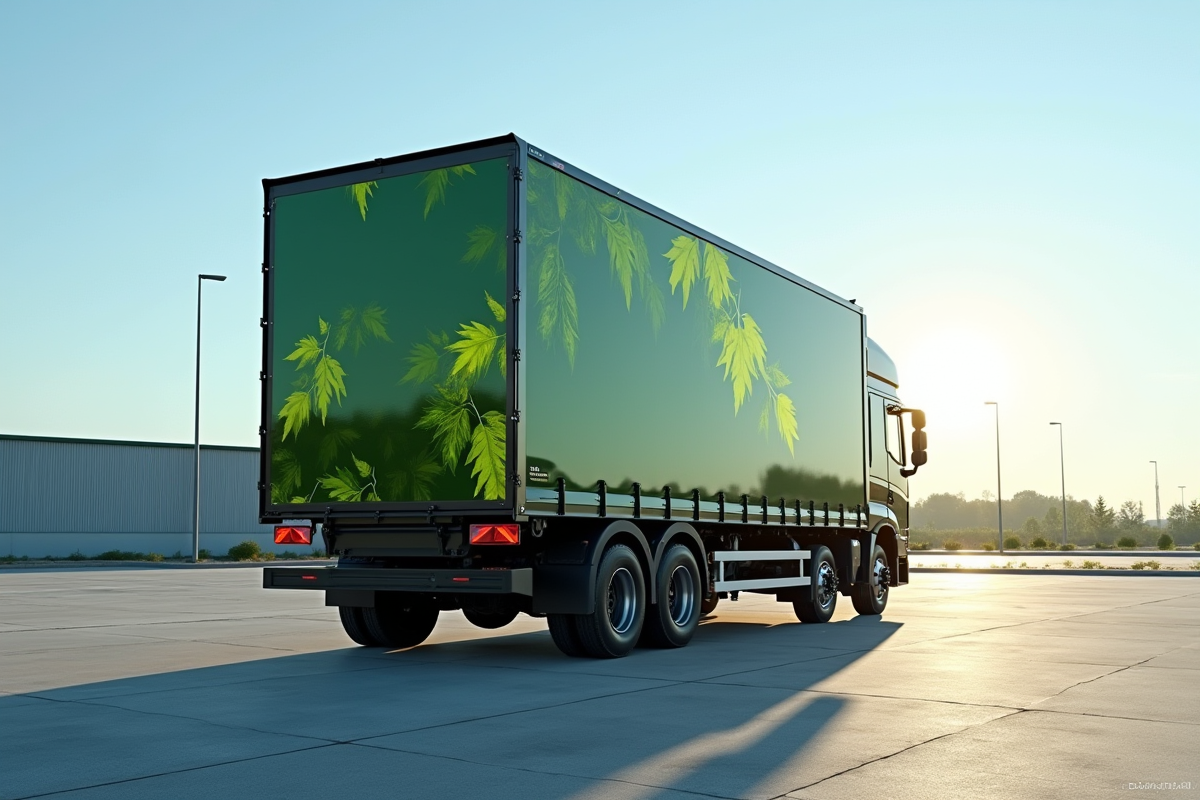 Camion écologique moderne sur un site industriel ensoleille