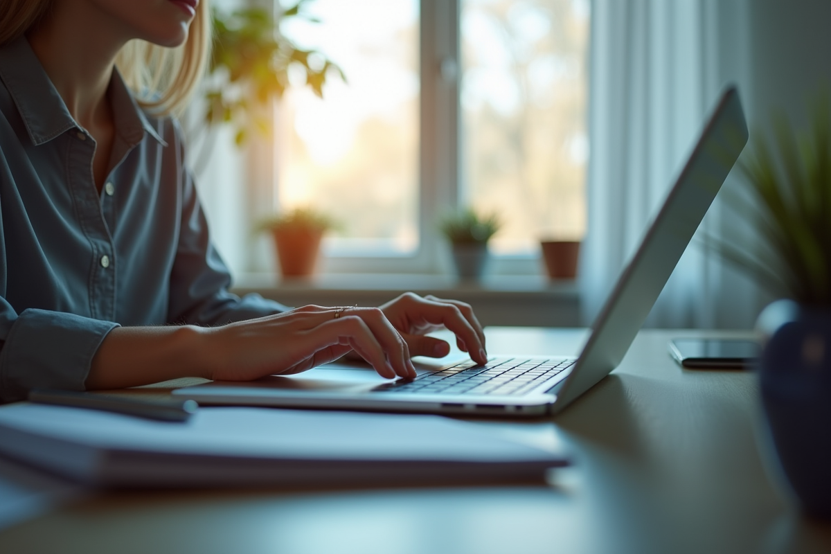 Espace de travail moderne avec un ordinateur pour gérer contrats énergie