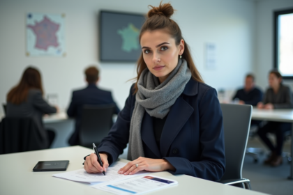Femme remplissant un formulaire avec permis de conduire
