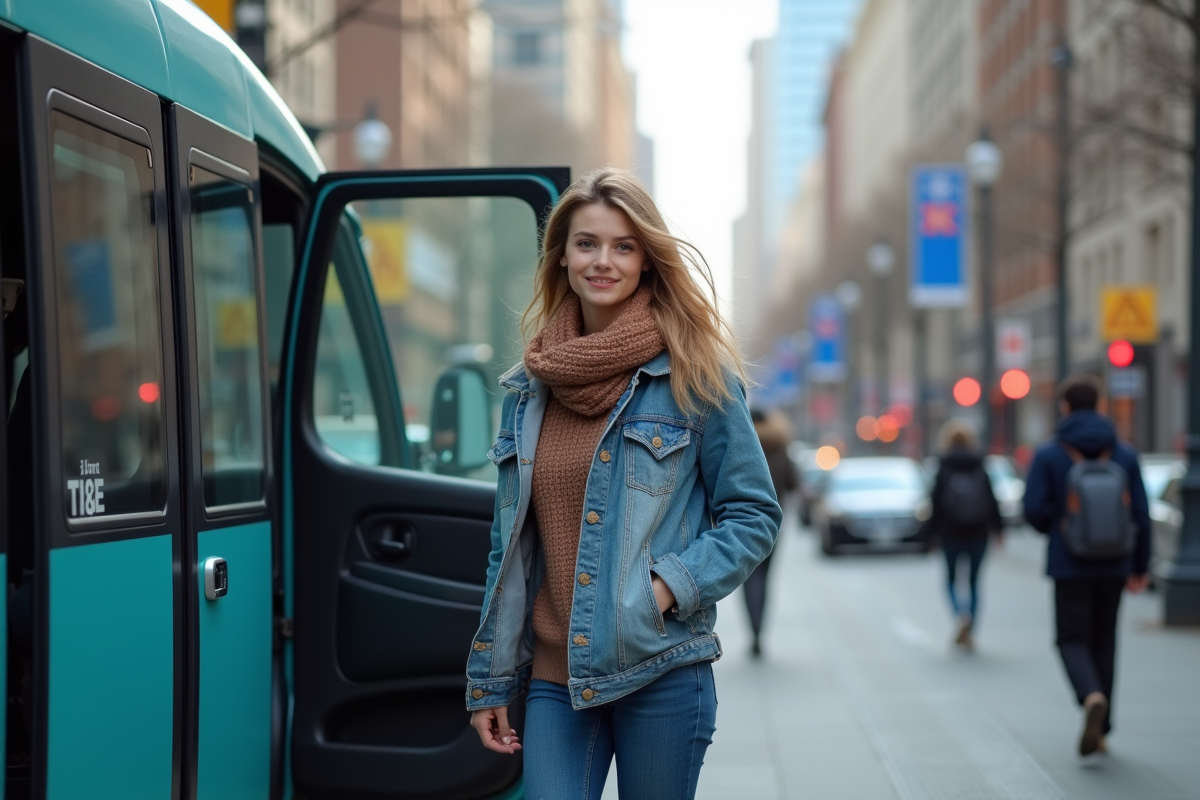 Jeune femme sortant d