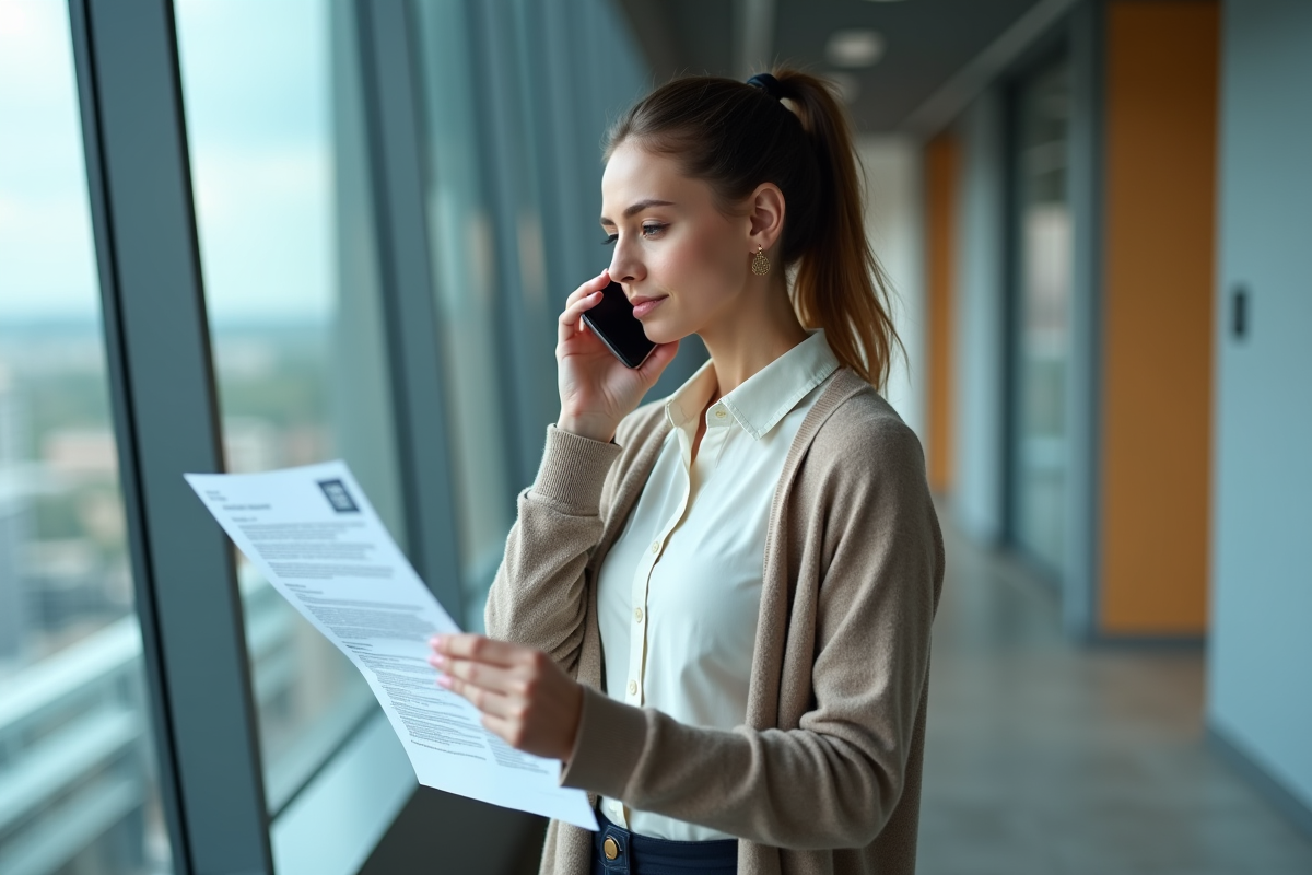 Jeune femme au téléphone dans un bureau lumineux