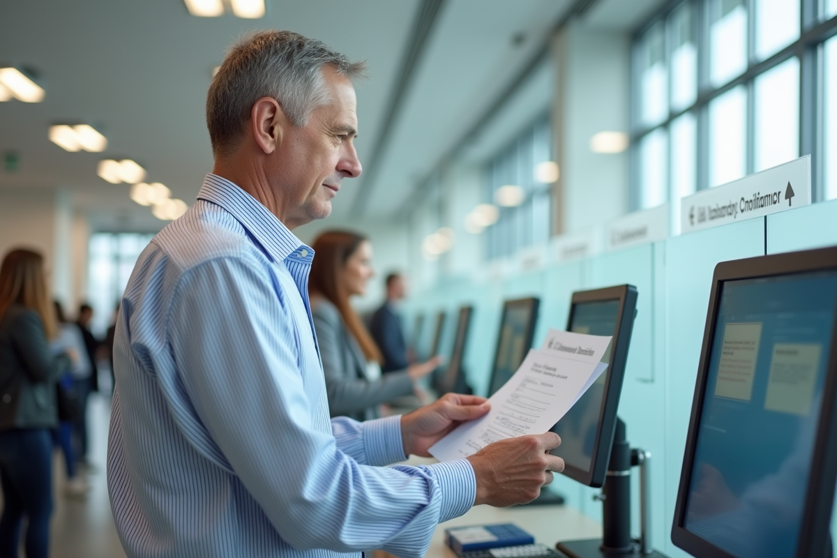 Homme scannant des papiers dans un bureau administratif