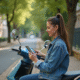 Jeune femme en denim sur scooter compare assurance