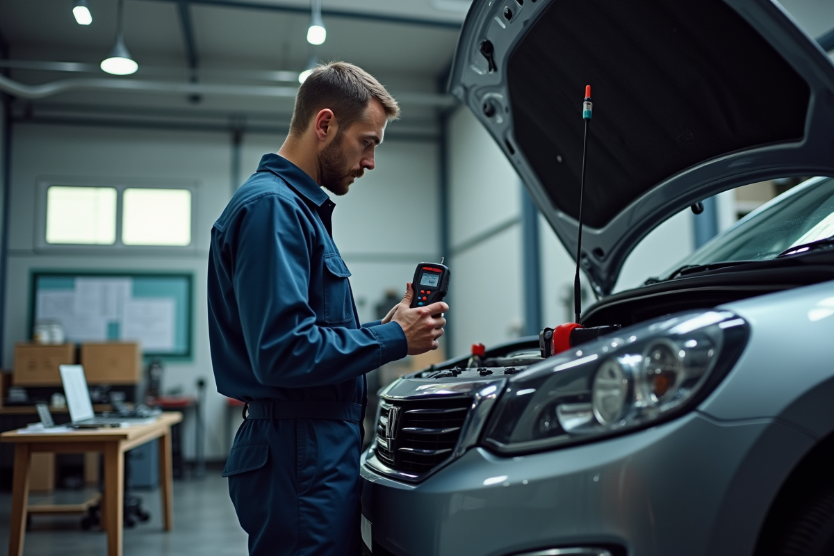Mecanicien inspectant une voiture d