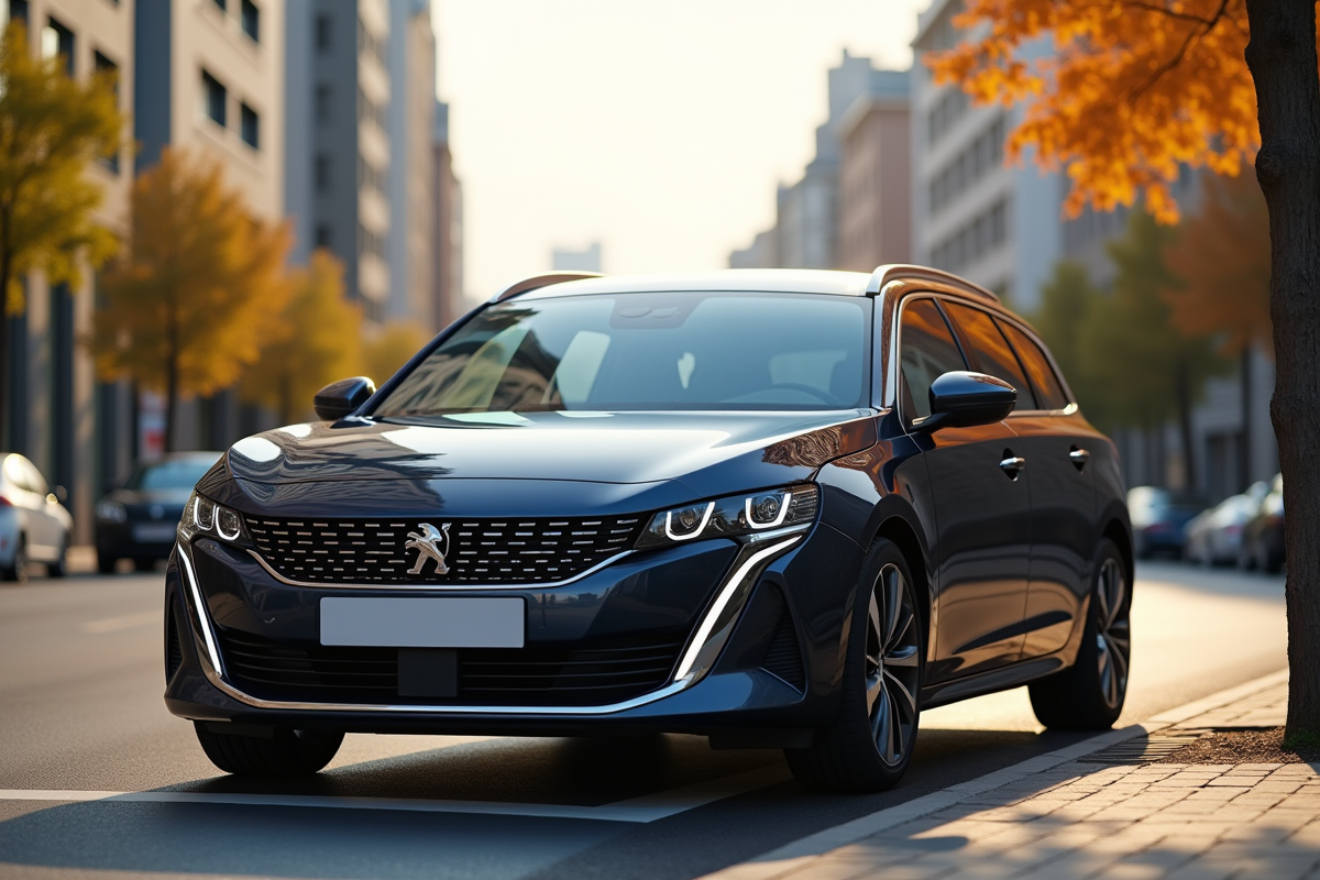 Peugeot 508 SW hybride en ville ensoleillée