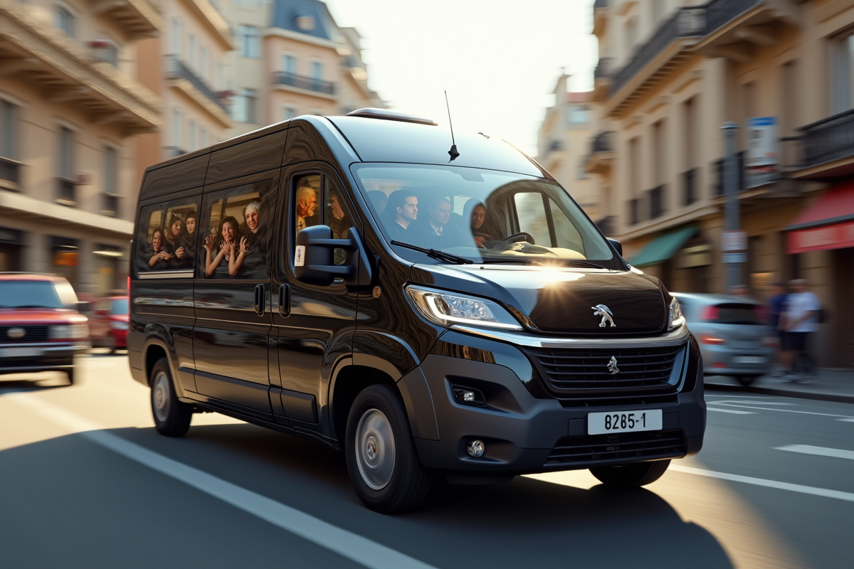 Peugeot Rifter en ville avec passagers et bâtiments modernes