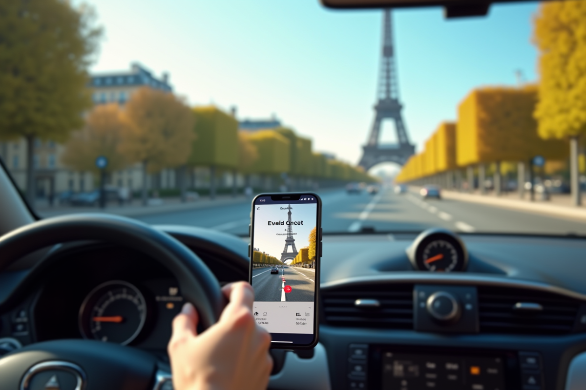 Smartphone affichant une application de covoiturage à Paris