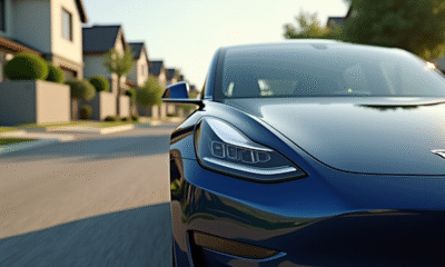 Tesla Model 3 stationnee sur une rue ensoleillee